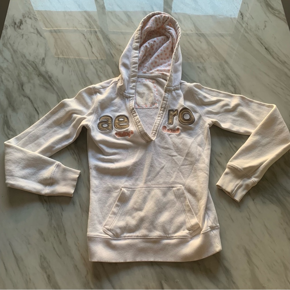 Aeropostale Cream Hoodie with Pink Accents
